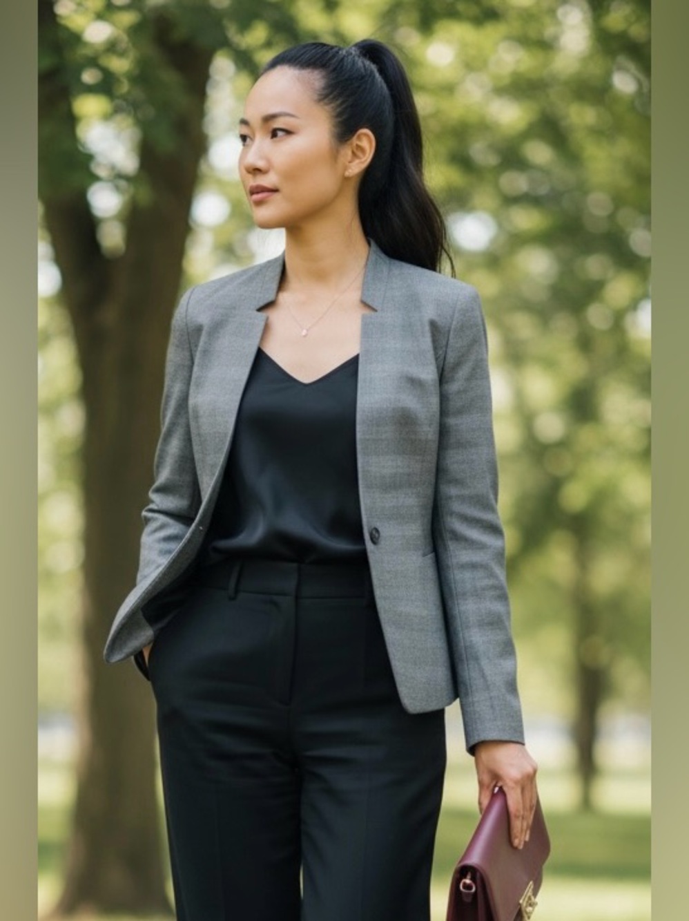 Ann Taylor Factory Gray Plaid Single-Button Blazer Open Front Collarless Size 6